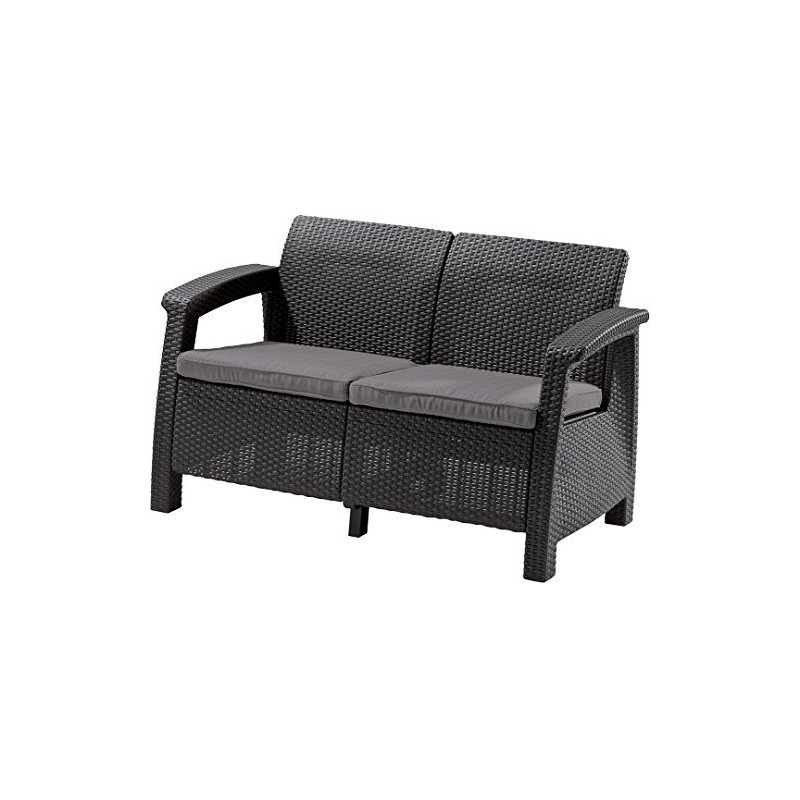 Allibert by Keter Corfu Gartensofa Lounge aus Kunststoff, inkl. Outdoor Kissen, für Garten und Balkon, grau, 128 x 70 x 79cm