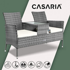 Casaria Gartenbank Polyrattan Wetterfest inkl. Tisch Auflagen 143x55x88cm 320kg Belastbar Garten Balkon Bank Möbel Kinobank S