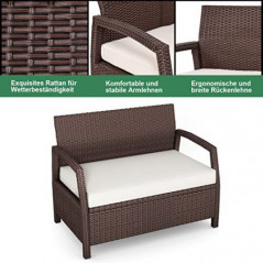 COSTWAY Gartensofa Rattan, Rattansofa 2 Sitzer, Gartenbank mit Sitzkissen 10 cm Stärke, Garten Lounge Gartenmöbel, 108 x 84 x