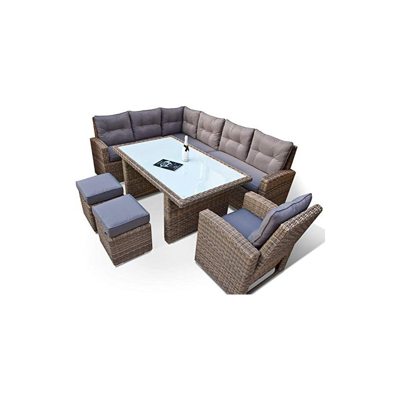 RAGNARÖK hohe Dining Lounge - DEUTSCHE Marke - 8 Jahre GARANTIE - EIGENE Produktion - PolyRattan Gartenmöbel Essgruppe Hocker