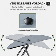 Outsunny Hollywoodschaukel 3-Sitzer mit Dach Gartenschaukel Polyrattan+Metall Grau 198 x 124 x 179 cm