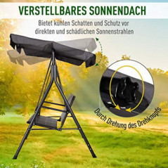 Outsunny Hollywoodschaukel 2-Sitzer Gartenschaukel Schaukelbank Verstellbares Sonnendach Stahlrahmen Rattan 140 x 110 x 151 c