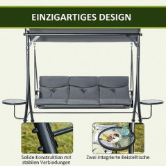 Outsunny Hollywoodschaukel 3-Sitzer Gartenschaukel Schaukelbank mit verstellbarem Sonnendach Teetisch Stahl Polyester Grau+Sc