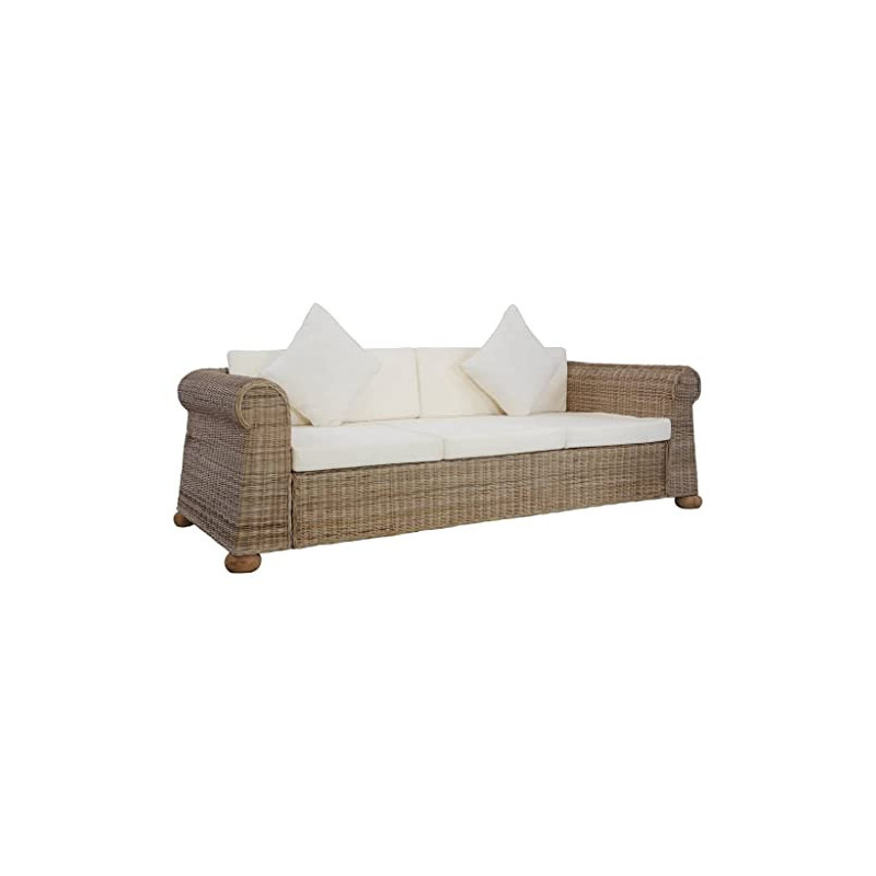 vidaXL Sofa 3-Sitzer mit Polstern Couch Rattansofa Loungesofa Sitzmöbel Wohnzimmersofa Wohnmöbel Büromöbel Rattanmöbel Design