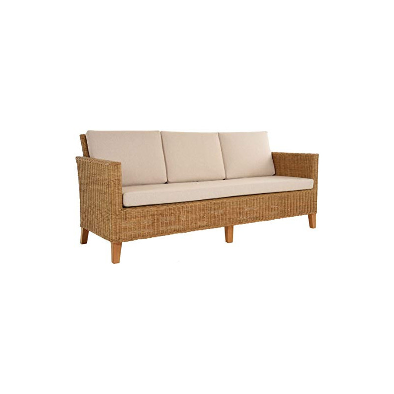 korb.outlet Rattan-Sofa 3-Sitzer Lounge in der Farbe Honig  Dunkel  inkl. Sitzpolster Beige, Couch aus echtem Rattan