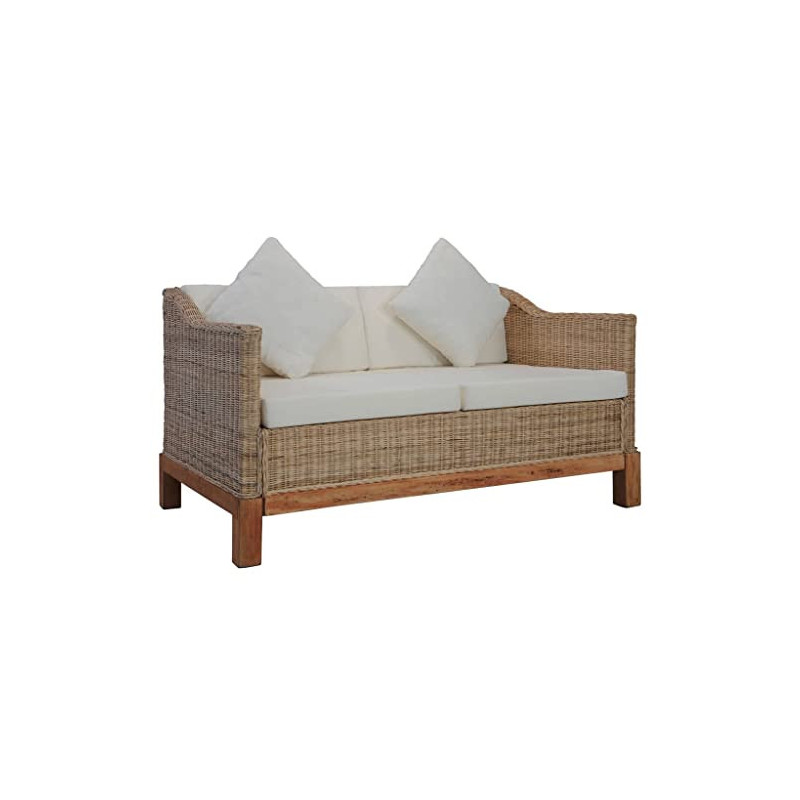 vidaXL Sofa 2-Sitzer mit Auflagen Rattansofa Loungesofa Sitzmöbel Wohnzimmersofa Rattanmöbel Designsofa Korbsofa Zweisitzer-S