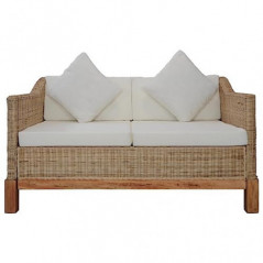 vidaXL Sofa 2-Sitzer mit Auflagen Rattansofa Loungesofa Sitzmöbel Wohnzimmersofa Rattanmöbel Designsofa Korbsofa Zweisitzer-S