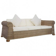 Maxspace 3-Sitzer-Sofa mit Kissen Natur Rattan mit schlaffunktion, einfacher Aufbau, modernes Design, polstermöbel. Schlafcou