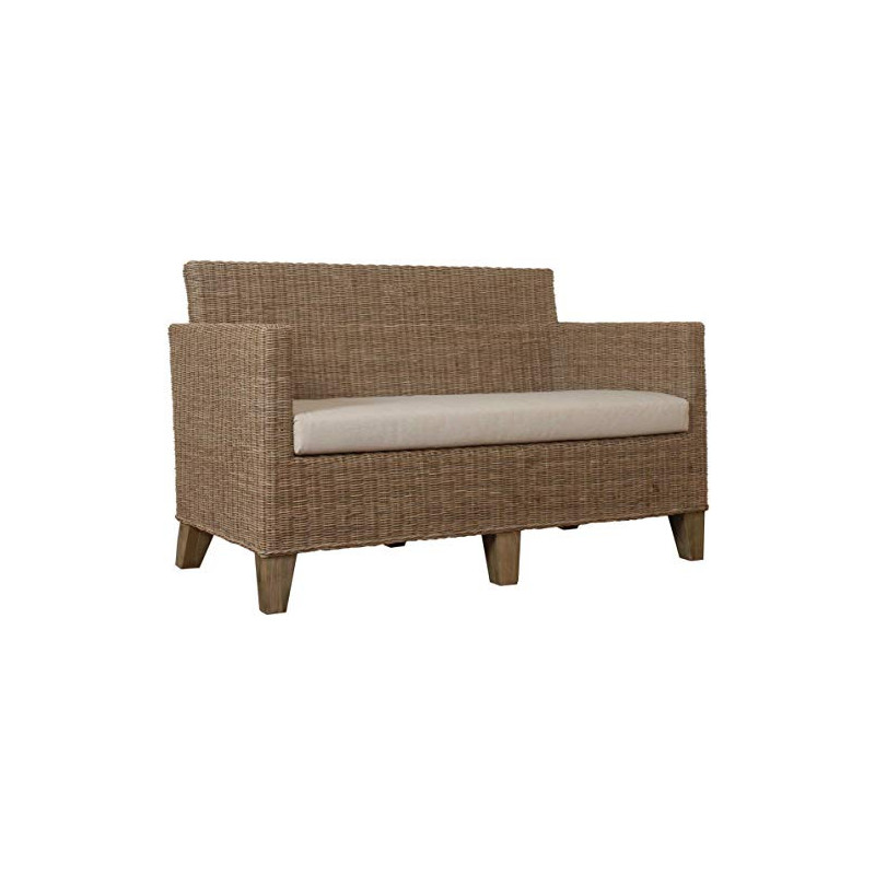 korb.outlet Rattan-Sofa 2-Sitzer Lounge in der Farbe Grau inkl. Sitzpolster Beige, Couch aus echtem Rattan