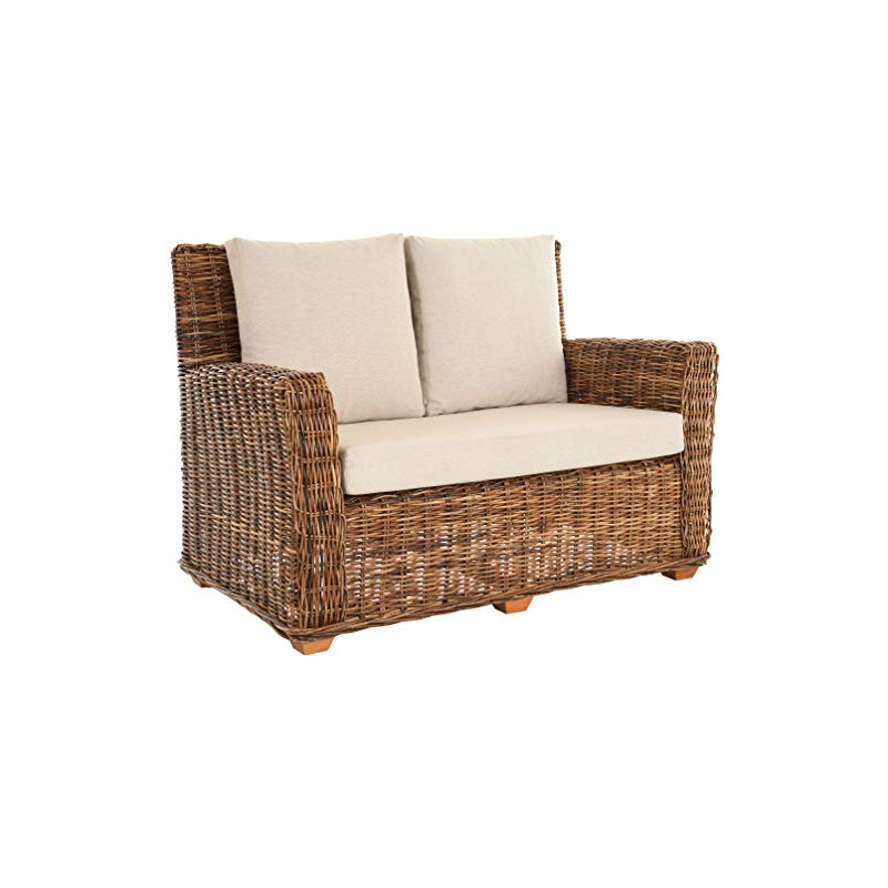 Krines Home 2-Sitzer Rattan Wohnzimmer-Sofa Wohnzimmer Couch Rattansofa Sofa aus echtem Rattan Braun