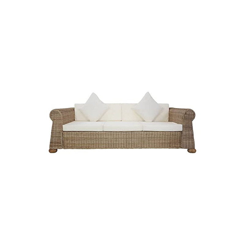 Rattan Sofa mit Kissen Sofa 3 Sitzer Resistent Natürliche Verschleißfeste Wohnungsmöbel für Wohnzimmer