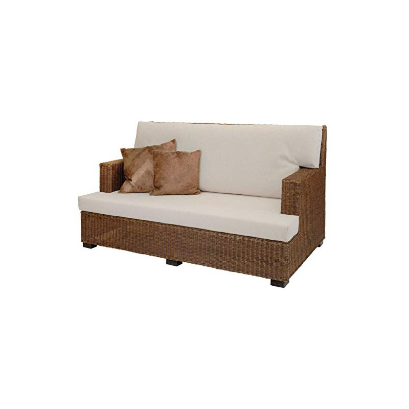 korb.outlet Rattan-Sofa 2-Sitzer in der Farbe Vintage Braun inkl. Polster/Wohnzimmer Couch aus echtem Rattan