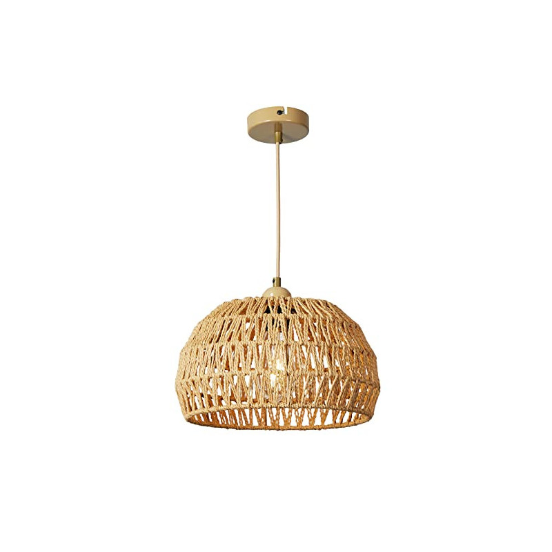 FORCOSO Pendelleuchte Rattan, Boho Lampe Rattan Hängend Rustikal, Geflochten Hängelampe Korb, Deckenlampe Rattan E27 Ø30 cm ,