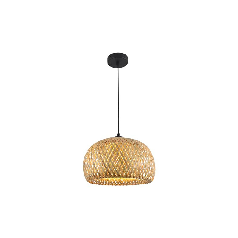 Tealight Vintage Pendelleuchte Bambus, Lampe Bambus Rattan Handgewebte Hängelampe, Boho Runden Lampenschirm Höhenverstellbar 