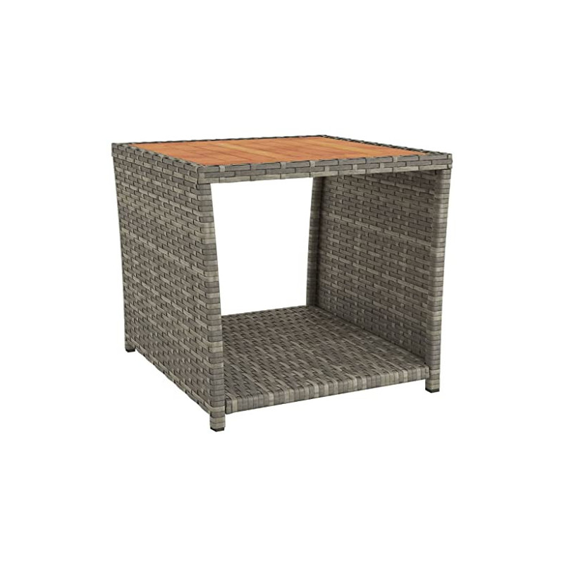 vidaXL Beistelltisch mit Holzplatte Grau Poly Rattan & Akazienholz