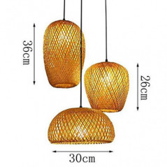 Rattan Bambus Pendelleuchte Retro Stil Laterne Kronleuchter Antik Holz Esszimmer Lampe Landhaus Hängelampe Wicker Lampenschir