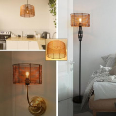 rattan Lampenschirm boho,Trommelschirm für Tisch-, Wand-, hängelampen,Nachttisch- und Stehlampen, Pendelleuchte, natürliche R