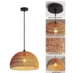 Boho Lampen Hängelampe Pendelleuchte Lampenschirm Rattan - Vintage Hängeleuchte Deckenlampe Deckenleuchte E27 Esstischlampe W