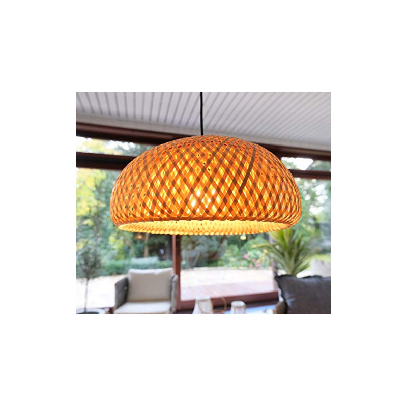 BOURGH Bambus Lampe GROSSETO - Lampe hängend mit Lampenschirm Bambus, 36 cm Durchmesser, korbgeflecht - Hängeleuchte Hängelam