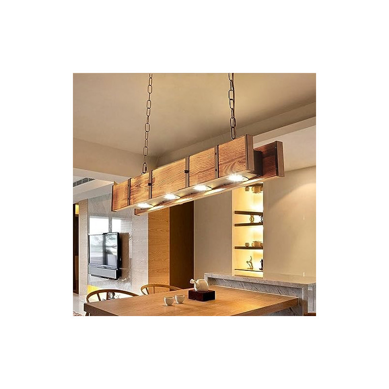 Holz Rustikal Hängeleuchte LED Pendelleuchte Retro Esstisch Hängelampe Retro Höhenverstellbar Pendellampe Industrielle Vintag