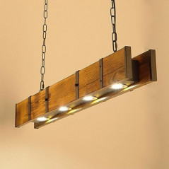 Holz Rustikal Hängeleuchte LED Pendelleuchte Retro Esstisch Hängelampe Retro Höhenverstellbar Pendellampe Industrielle Vintag