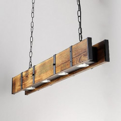 Holz Rustikal Hängeleuchte LED Pendelleuchte Retro Esstisch Hängelampe Retro Höhenverstellbar Pendellampe Industrielle Vintag