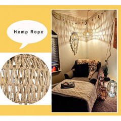 Boho Rattan Vintage Hängelampe Pendelleuchte mit Stecker - Seil Lampe Hängeleuchte für Steckdose - Hängend Deckenlampe Korbla