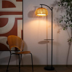 Allesin stehlampe wohnzimmer, Boho Stehlampe geflochten mit LED-Glühbirne und Ablage, Vintage Stehleuchte mit Hanfseil Lampen