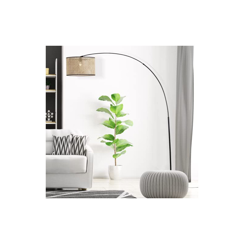 Lightbox Nature Bogenstehlampe - Boho Standleuchte mit Rattan Schirm & Teleskoparm & schwenkbarem Kopf - für Wohnzimmer - 2 m