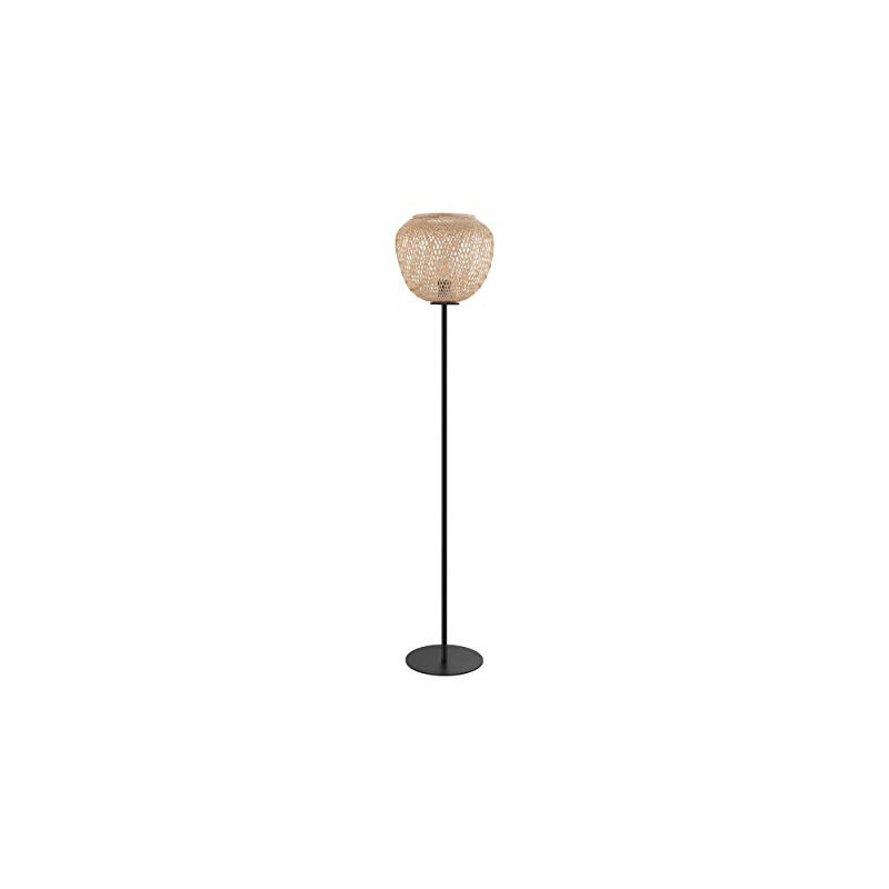 EGLO Stehlampe Dembleby, 1 flammige Stehleuchte Vintage, Boho, Standleuchte aus Stahl und Holz, Wohnzimmerlampe in Schwarz, N