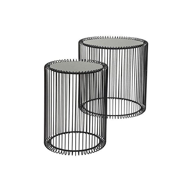 Kare Design Beistelltisch Wire 2er Set schwarz, runder, moderner Glastisch, großer Beistelltisch, Kaffeetisch mit Glasplatte,