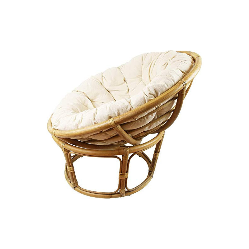 Dekoleidenschaft Papasan-Sessel aus Rattan, braun, inkl. Kissen aus Baumwolle, beige, Rexalsessel für Wohnzimmer oder Winterg