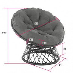TecTake 800797 Papasansessel mit großem weichem Kissen, drehbarer Rattansessel, Drehsessel mit verstellbaren Füßchen, runder 