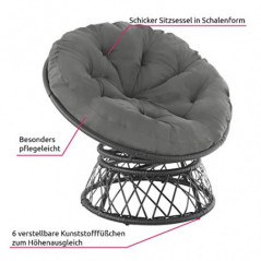 TecTake 800797 Papasansessel mit großem weichem Kissen, drehbarer Rattansessel, Drehsessel mit verstellbaren Füßchen, runder 