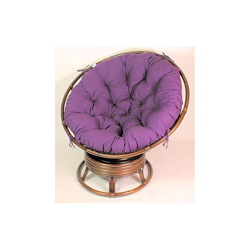 Rattan Papasan Drehsessel inkl. hochwertigen Polster Fb. violett, D 110 cm, Fb. darbbrown