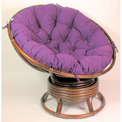 Rattan Papasan Drehsessel inkl. hochwertigen Polster Fb. violett, D 110 cm, Fb. darbbrown