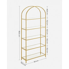 VASAGLE Regal, Bücherregal 5 Ebenen, Standregal aus Hartglas, Aufbewahrungsregal, bogenförmig, Metallstruktur, für Wohnzimmer