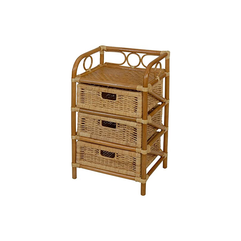 korb.outlet Rattan-Kommode mit 3 Schubladen Badregal Korb Regal 3 Schubfächer aus echtem Rattan 46 cm breit  Honig 