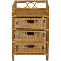 korb.outlet Rattan-Kommode mit 3 Schubladen Badregal Korb Regal 3 Schubfächer aus echtem Rattan 46 cm breit  Honig 