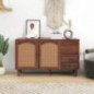 Sweiko 51" Rattan Kommode mit 2 Schubladen und 3 Türen, Sideboard mit Braune Massivholzbeine Schubladenkommode Verstellbares 