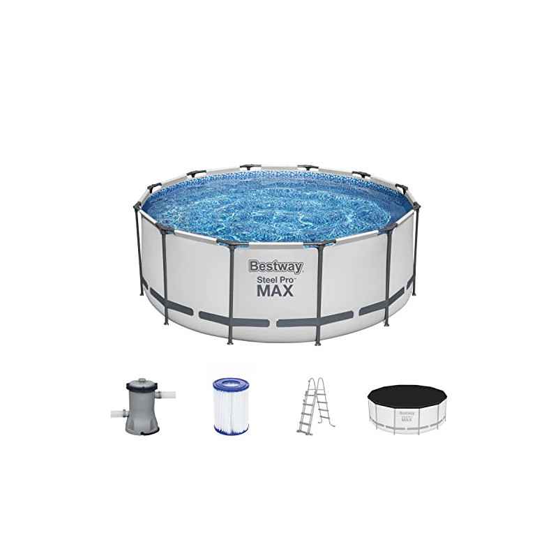 Bestway Steel Pro MAX Frame Pool Komplett-Set mit Filterpumpe Ø 366 x 122 cm, lichtgrau, rund