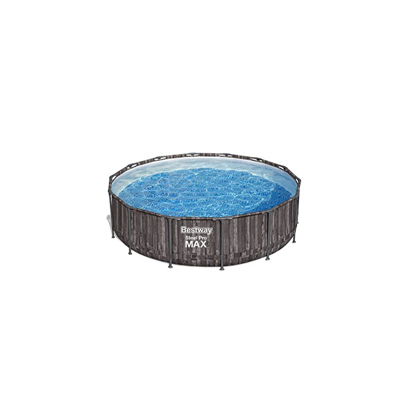 Bestway Steel Pro MAX Frame Pool Komplett-Set mit Filterpumpe Ø 427 x 107 cm, Holz-Optik  Mooreiche , rund