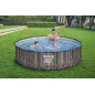 Bestway Steel Pro MAX Frame Pool Komplett-Set mit Filterpumpe Ø 427 x 107 cm, Holz-Optik  Mooreiche , rund