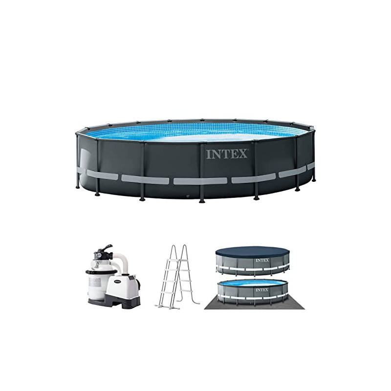 Intex Frame Pool Set Ultra Rondo XTR Ø 549 x 132 cm, Pool, Sandfilteranlage, Abdeckplane, Bodenschutzplane, Sicherheitsleiter