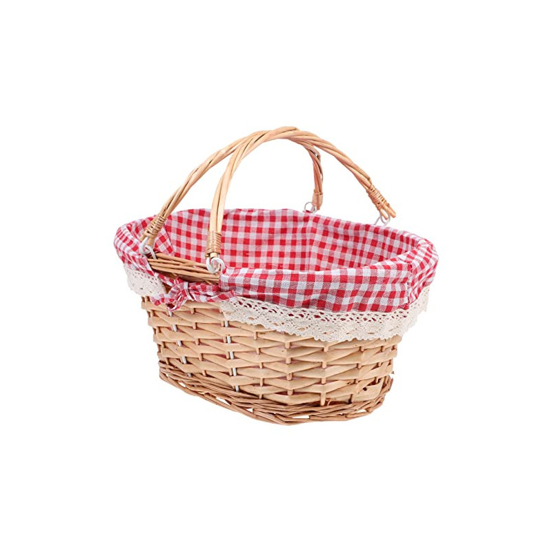 BESTonZON Picknickkorb Rattan Korb Obstkorb Einkaufskorb: Weidenkorb Geflochtener Korb mit Liner Henkelkorb Dekokorb Geschenk