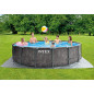 Intex Unisex – Erwachsene Premium Frame Pool Set Prism Greywood Ø 457 x 122 cm, Dunkelgraue Holzoptik