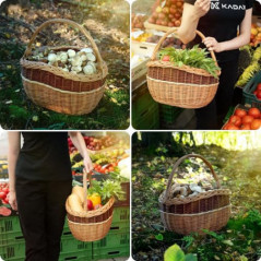 KADAX Weidenkorb für Pilze, Ovaler Korb zum Einkaufen, robuster Picknickkorb mit dem Henkelgriff, Flaschenkorb, Korb für den 