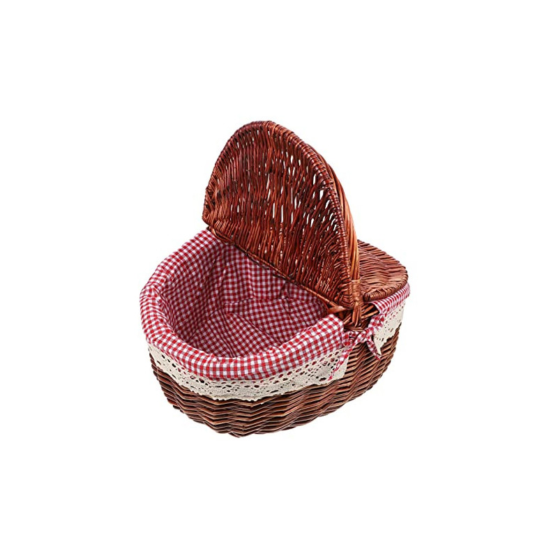 Wicker Picknickkorb mit Deckel Rattan Korb Obstkorb Einkaufskorb Weidenkorb Henkelkorb Bügelkorb Geflochtener Aufbewahrungsko