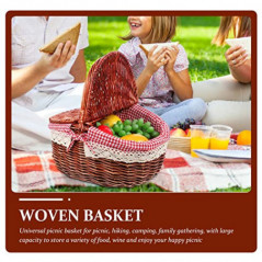 Wicker Picknickkorb mit Deckel Rattan Korb Obstkorb Einkaufskorb Weidenkorb Henkelkorb Bügelkorb Geflochtener Aufbewahrungsko