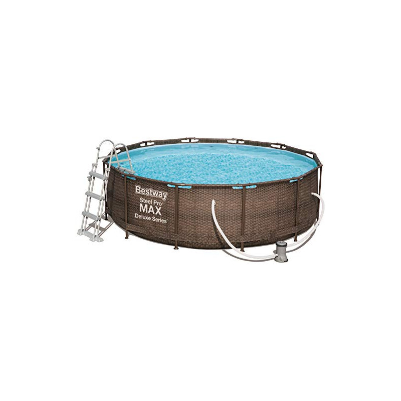 Bestway Power Steel Deluxe 366x100 cm, Frame Pool rund mit stabilem Stahlrahmen im Komplett-Set, rattan